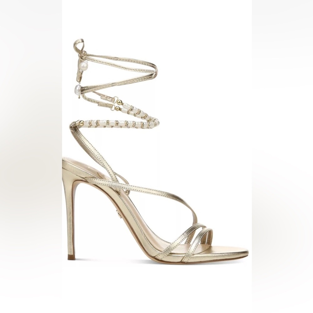 Sam Edelman Gold Strappy Heels with Pearl Details - Picture 5 of 7